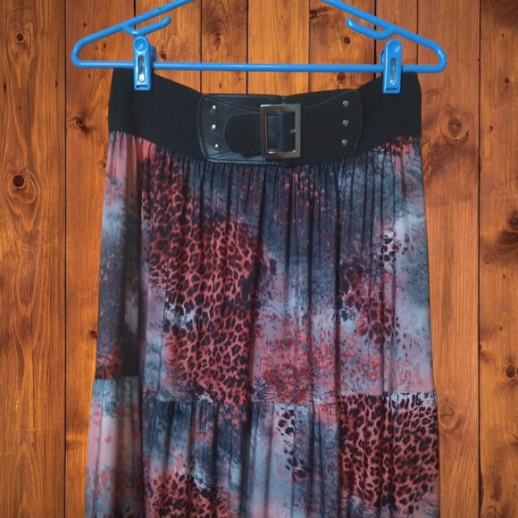 Magic Women's 1X Elastic Waist Pull On Maxi Skirt Boho Hippie Ruffle Buckle Y2K - Picture 2 of 5